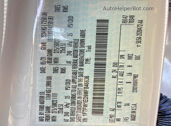 1FTFW1ED9MFB46636 2021 FORD F150 White 