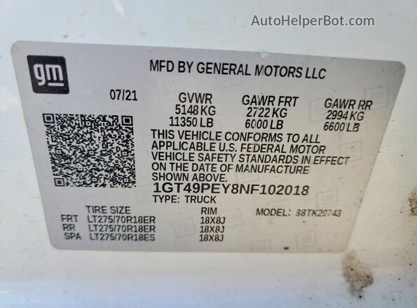 1GT49PEY8NF102018 2022 GMC SIERRA White 
