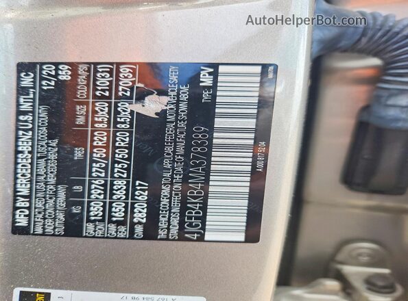 4JGFB4KB4MA378389 2021 MERCEDES-BENZ GLE-CLASS Silver 