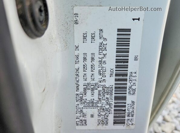 5TFUM5F11KX080261 2019 TOYOTA TUNDRA White Вид наклейки з VIN-кодом