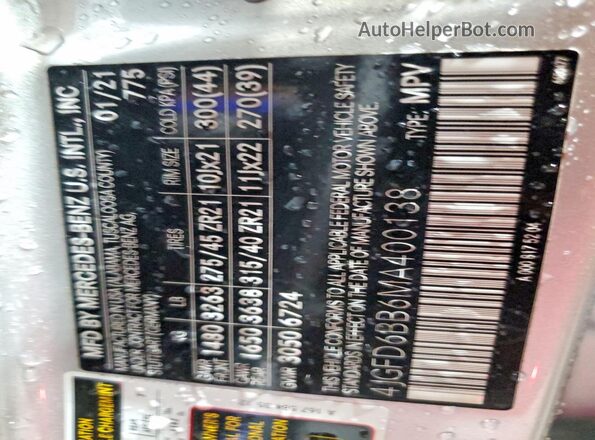 4JGFD6BB6MA400138 2021 MERCEDES-BENZ GLE Silver 