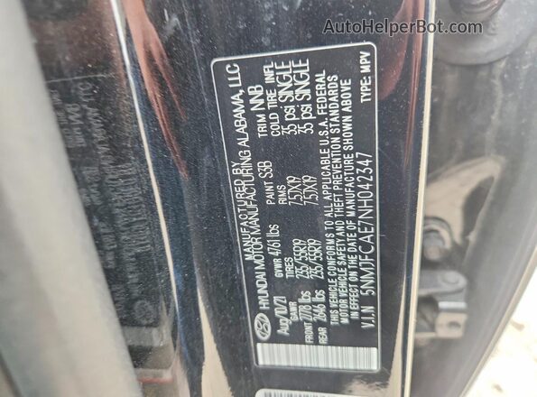 5NMJFCAE7NH042347 2022 HYUNDAI TUCSON Gray Vista de la etiqueta del VIN