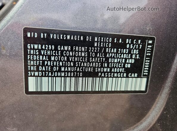 3VWD17AJ0HM388710 2017 VOLKSWAGEN JETTA Серый 