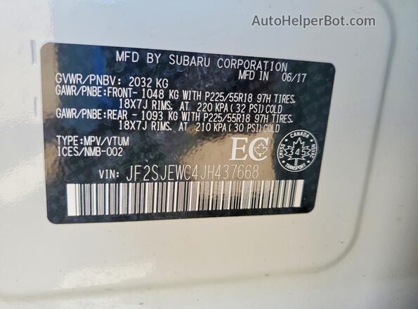 JF2SJEWC4JH437668 2018 SUBARU FORESTER White VIN sticker view