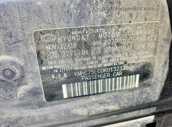 KMHC75LC0KU132338 2019 HYUNDAI IONIQ Charcoal Vista de la etiqueta del VIN