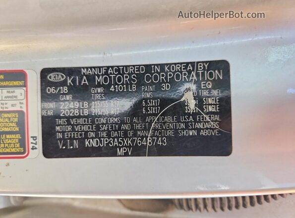 KNDJP3A5XK7648743 2019 KIA SOUL Silver 