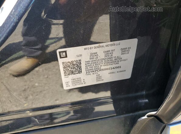 1GYKPCRS9MZ142501 2021 CADILLAC XT6 Charcoal VIN კოდის სტიკერის ხედი