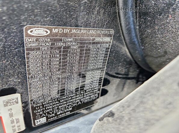 SALYB2EN0KA785297 2019 LAND ROVER RANGE Gray 