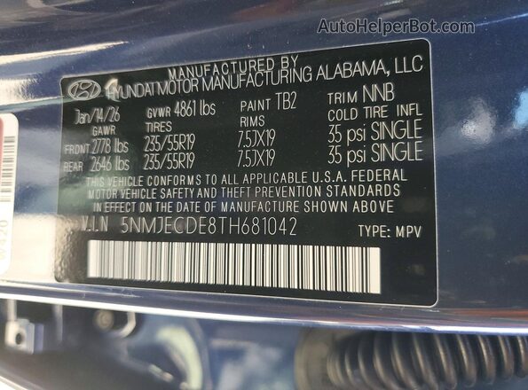 5NMJECDE8TH681042 2026 HYUNDAI TUCSON Blue 