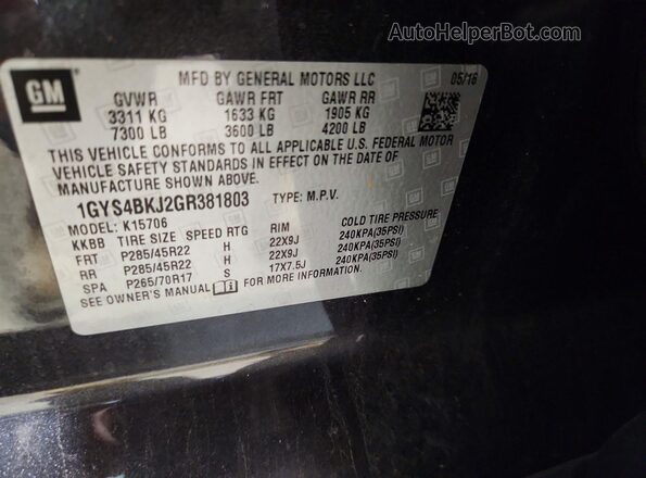 1GYS4BKJ2GR381803 2016 CADILLAC ESCALADE Black 