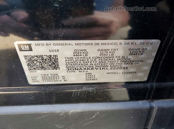 3GNAXKEV1KL222611 2019 CHEVROLET EQUINOX Black 