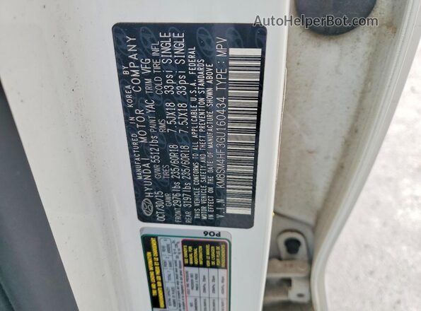 KM8SM4HF3GU160434 2016 HYUNDAI SANTA White Vista interior de 360 grados