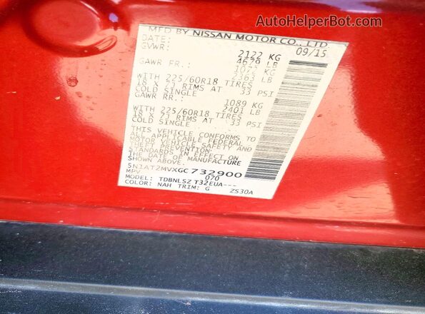 5N1AT2MVXGC732900 2016 NISSAN ROGUE Red VIN sticker view