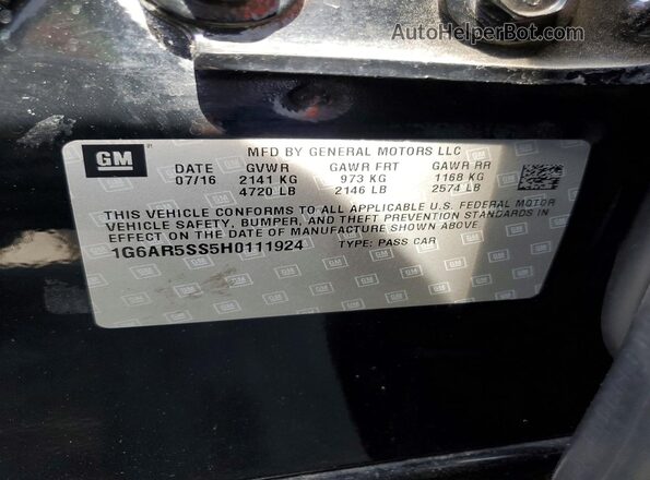 1G6AR5SS5H0111924 2017 CADILLAC CTS Black Widok wnętrza 360 stopni
