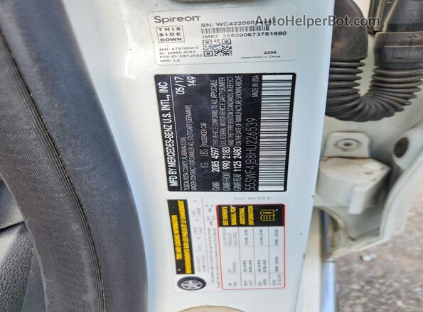 55SWF4JB8HU226539 2017 MERCEDES-BENZ C White VIN sticker view