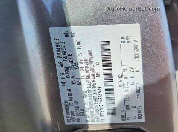 1FTEW1EP5LFA53410 2020 FORD F150 Silver Вид наклейки з VIN-кодом