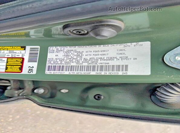3TMDZ5BNXNM136041 2022 TOYOTA TACOMA Green უკანა სალონის ხედი