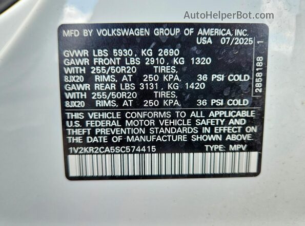 1V2KR2CA5SC574415 2025 VOLKSWAGEN ATLAS White 