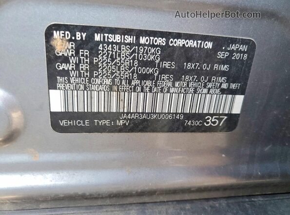 JA4AR3AU3KU006149 2019 MITSUBISHI OUTLANDER Серый 
