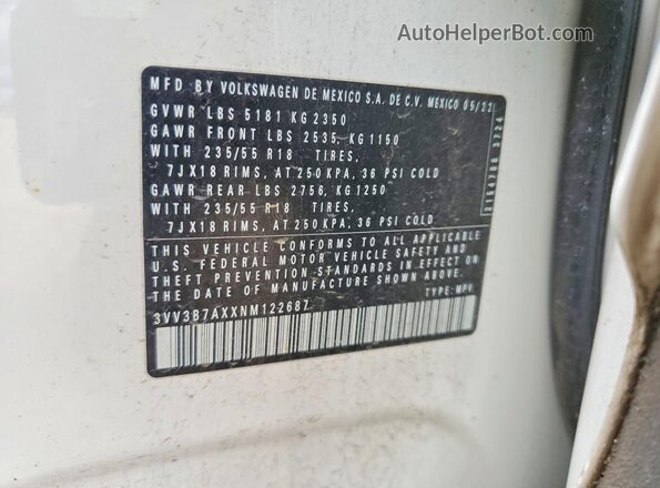 3VV3B7AXXNM122687 2022 VOLKSWAGEN TIGUAN White Панорамний вид салону 360°