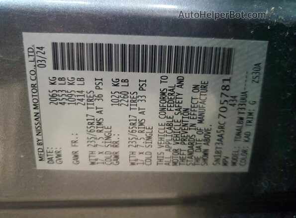 5N1BT3AA5RC705781 2024 NISSAN ROGUE Gray Սալոնի 360 աստիճան տեսք