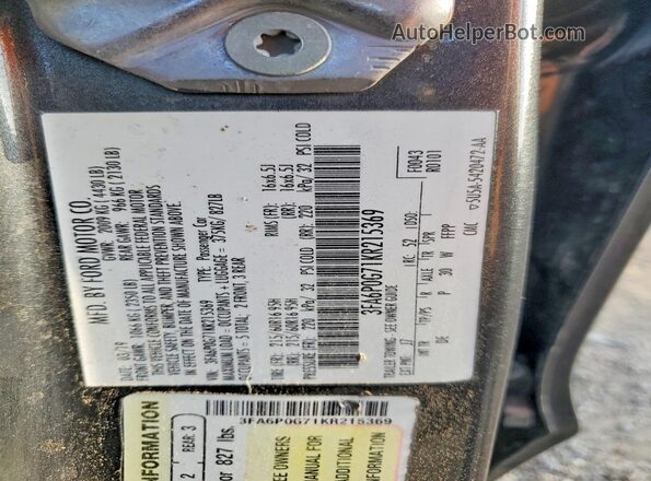 3FA6P0G71KR215369 2019 FORD FUSION Black 