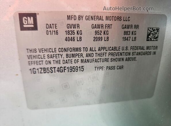 1G1ZB5ST4GF195915 2016 CHEVROLET MALIBU Silver Vista de la etiqueta del VIN
