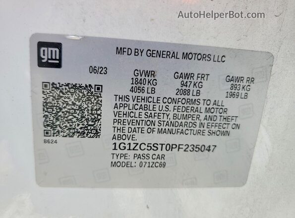 1G1ZC5ST0PF235047 2023 CHEVROLET MALIBU White VIN կոդի պիտակի տեսք