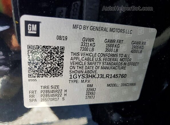1GYS3HKJ3LR145760 2020 CADILLAC ESCALADE Black 