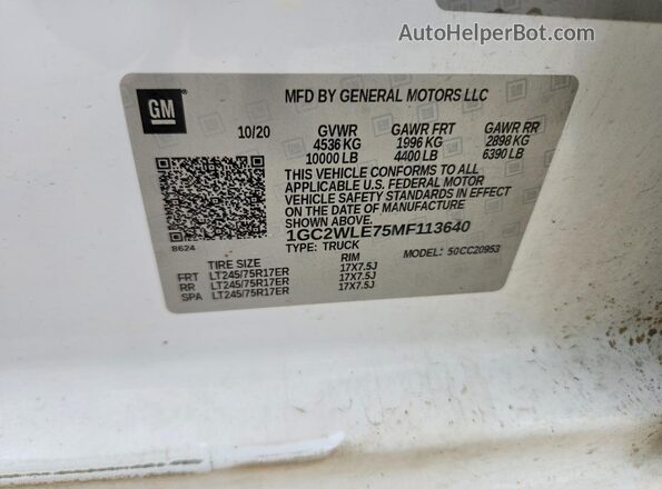 1GC2WLE75MF113640 2021 CHEVROLET SILVERADO White VIN sticker view