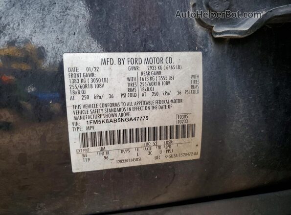 1FM5K8AB5NGA47775 2022 FORD EXPLORER Black 