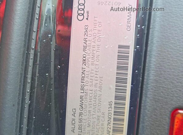 WAUR2AF27KN031345 2019 AUDI A7 Black 