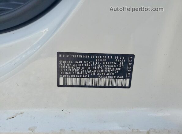 3VW5M7BUXRM074634 2024 VOLKSWAGEN JETTA White Вид наклейки з VIN-кодом