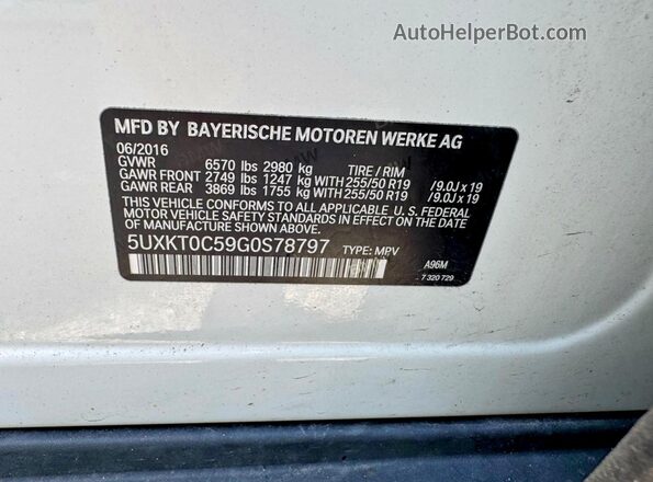 5UXKT0C59G0S78797 2016 BMW X5 White 
