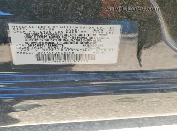 3N1CN8EV1SL902778 2025 NISSAN VERSA Black VIN sticker view
