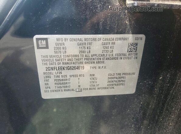 2GNFLEEK1G6264619 2016 CHEVROLET EQUINOX Black Панорамний вид салону 360°