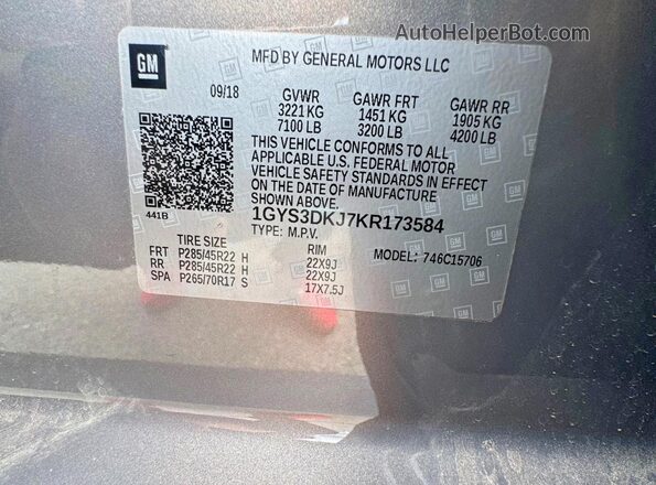 1GYS3DKJ7KR173584 2019 CADILLAC ESCALADE Gray Rear interior view