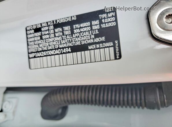 WP1AA2AYXNDA01494 2022 PORSCHE CAYENNE White Vista interior de 360 grados