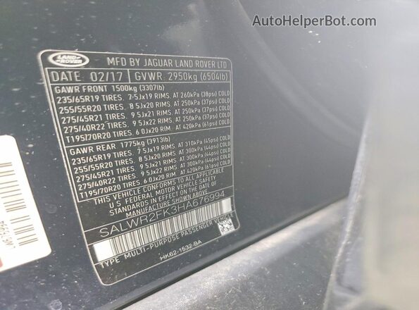 SALWR2FK3HA676994 2017 LAND ROVER RANGE ROVER Blue Սալոնի 360 աստիճան տեսք