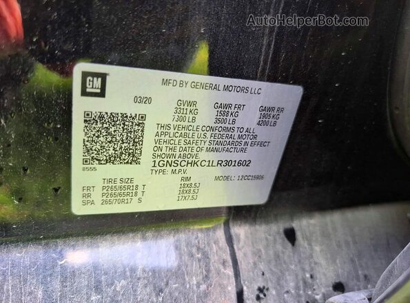 1GNSCHKC1LR301602 2020 CHEVROLET SUBURBAN Black Vista interior trasera