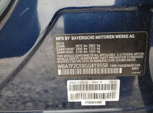 WBA7F2C59GG419558 2016 BMW OTHER Синий 