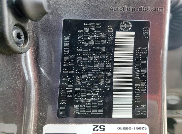 4T1G11AK0LU882751 2020 TOYOTA CAMRY Gray 