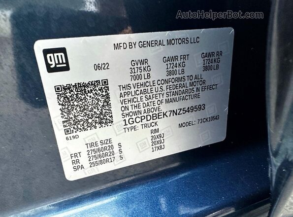 1GCPDBEK7NZ549593 2022 CHEVROLET SILVERADO Blue 