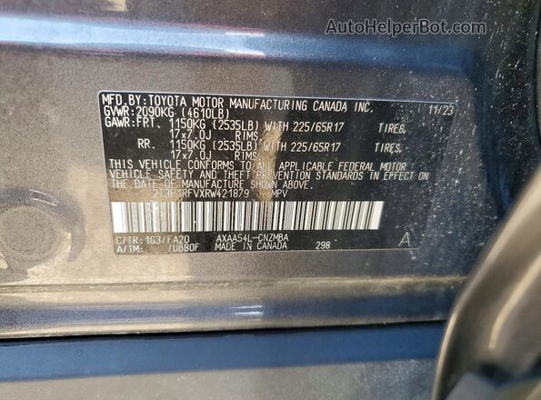 2T3P1RFVXRW421879 2024 TOYOTA RAV4 Charcoal Панорамний вид салону 360°
