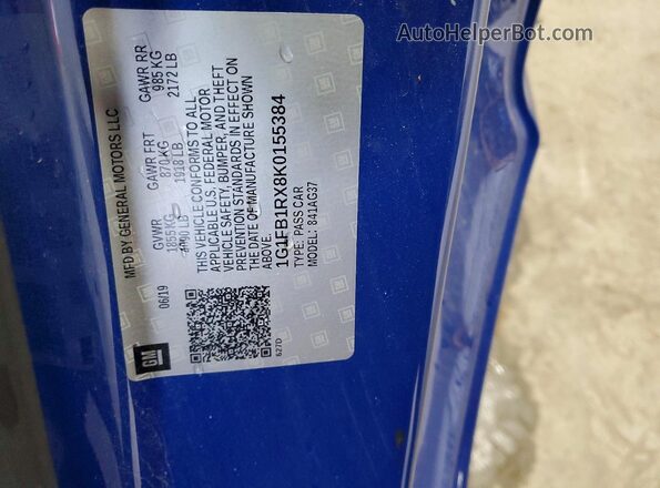 1G1FB1RX8K0155384 2019 CHEVROLET CAMARO Blue Widok naklejki z numerem VIN