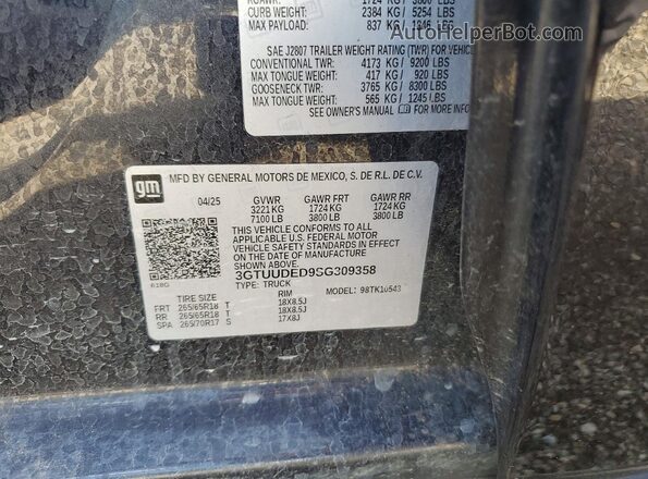 3GTUUDED9SG309358 2025 GMC SIERRA Blue VIN კოდის სტიკერის ხედი