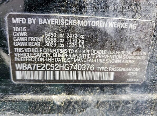 WBA7E2C52HG740376 2017 BMW 7 SERIES Black VIN კოდის სტიკერის ხედი