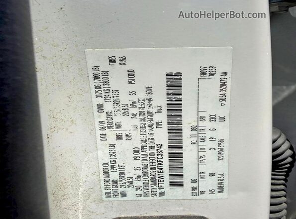 1FTEW1E47KFC38742 2019 FORD F150 White Շարժիչի բաժամունքի տեսք