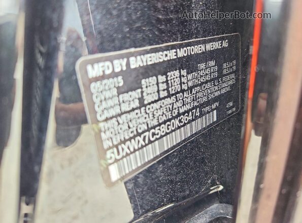 5UXWX7C58G0K36474 2016 BMW X3 Black VIN sticker view