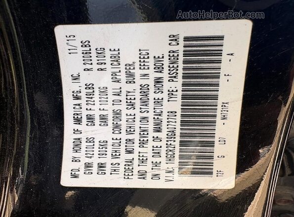 1HGCR2F39GA072708 2016 HONDA ACCORD Black Vista interior trasera